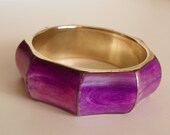 Vintage Boho Chic Wide Brass Bangle w Dyed Purple Bone Inlay