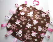 Tag Blanket, Skulls and Cross Bones, Flowers, Brown and Pink