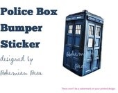 Police Box Bumper Sticker, Blue Vinyl Laptop Decal, Large Doctor Who Inspired Indoor Outdoor Reflective Sticker