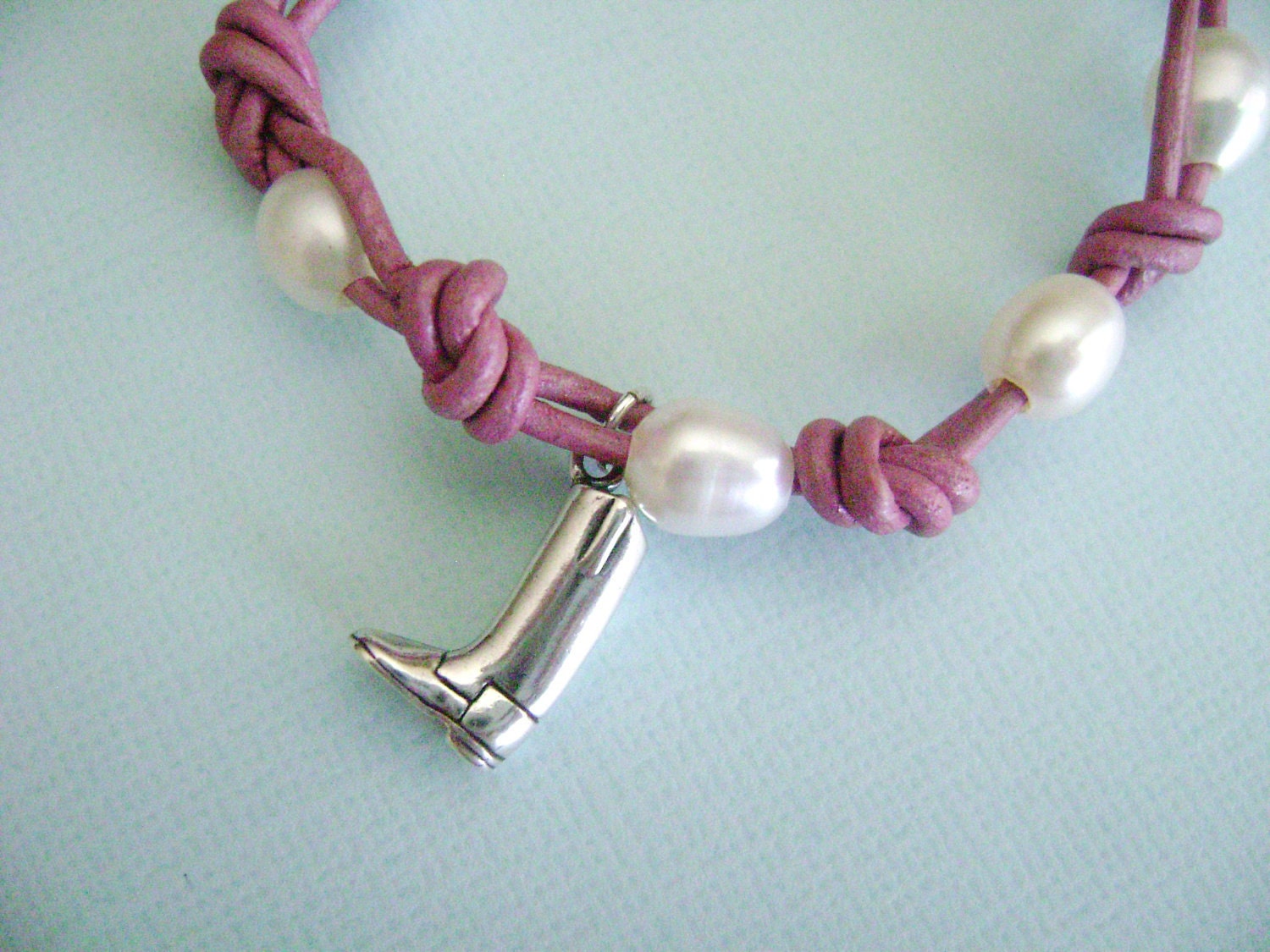 Equestrian Leather Bracelet With Pearls And Sterling Boot Charm