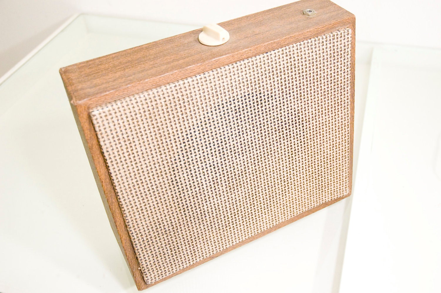 1950s Brown Wood Panel Vintage Speaker with Potentiometer Great For Guitar or Harp