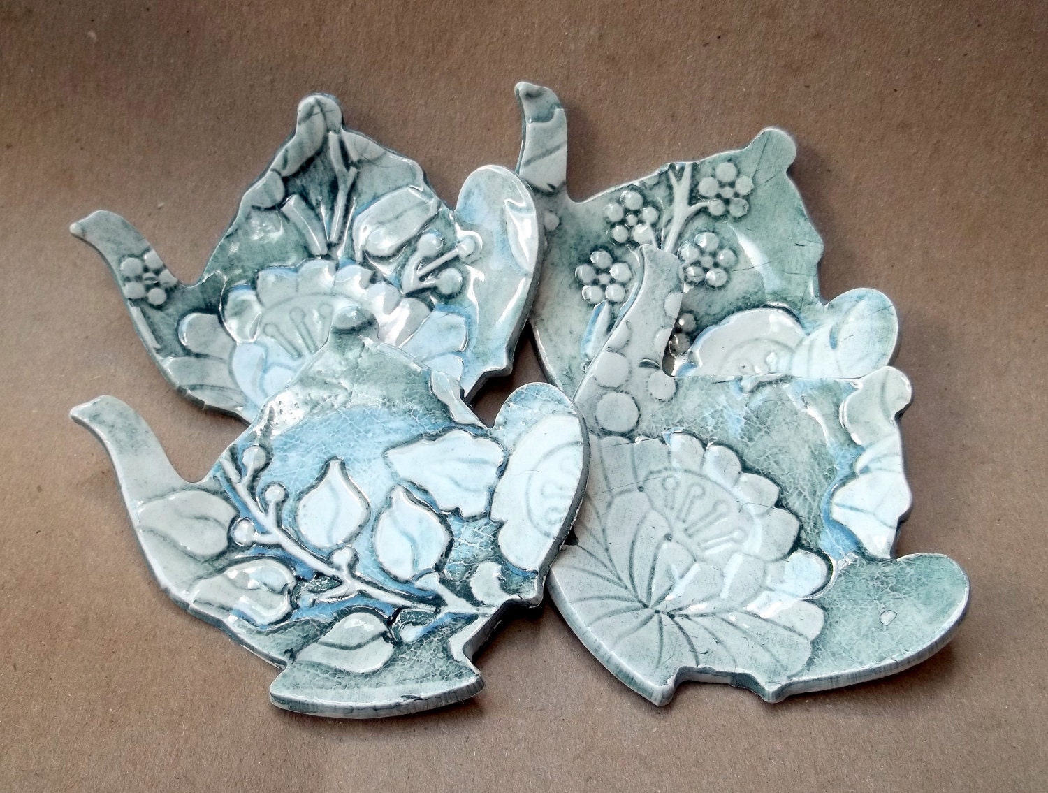 FOUR Damask Teapot Tea bag Holders