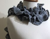 Hand Crochet Grey  Lariat, Holiday Trend - Grey Frilly  Scarf - Gorgeous Gift , Spring Fashion - READY TO SHIPPING