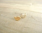 Tiny Bird Earrings in Gold - Baby bird, baby sparrow