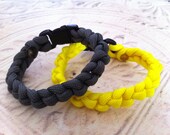 Grey & Yellow Paracord Bracelets, Set of 2 Handwoven Bracelets with Black Buckle, Handmade Survival Jewelry by RuleNo15 on Etsy.