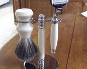 Premium Shaving Set Handturned with Ivory Acrylic using Mach3 or Venus blades