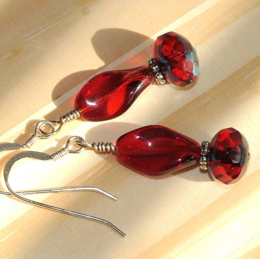 Czech Glass Earrings: Real Red
