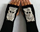 Knit Fingerless Gloves Arm Warmers Fingerless Mittens Hand Warmers Gauntlets Wrist Warmers Cream Fleck Snow Owl