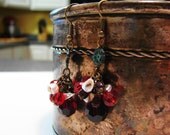 garnet crystal cluster earrings vintage green patina flower