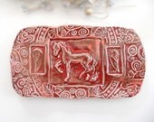 Ceramic Horse Soap Dish Ruby Red Sponge Holder Butter Dish Handmade Pottery