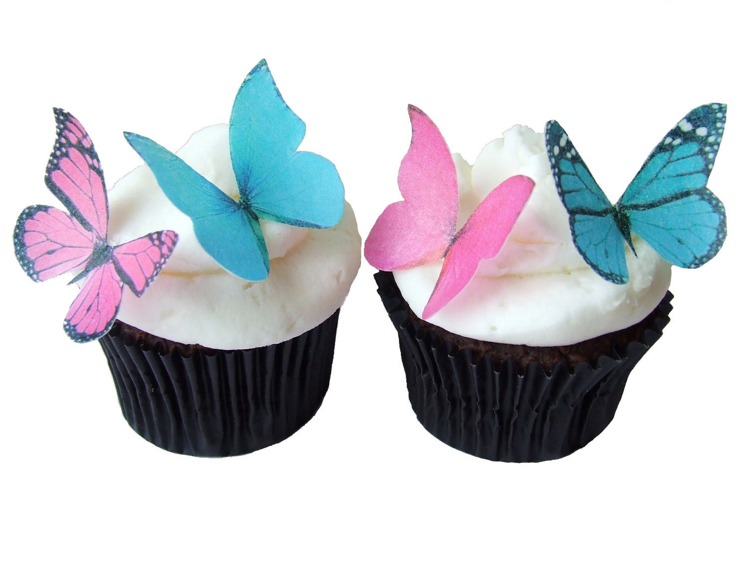 24 Edible Butterflies -  Fuchsia and Turquoise - Cupcake Toppers - Cake Decorations - Wedding Cake - Cake Topper - Destination Wedding