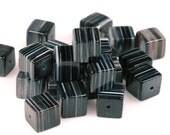 cute striped natural AGATE cube beads 10mm squares Black Grey Brown White stripes - 10 beads