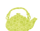 Nothing Good Before That First Cup of Tea - Retro Teapot Green Floral Print background - 8x10 Mothers Day Under 20 - hairbrainedschemes
