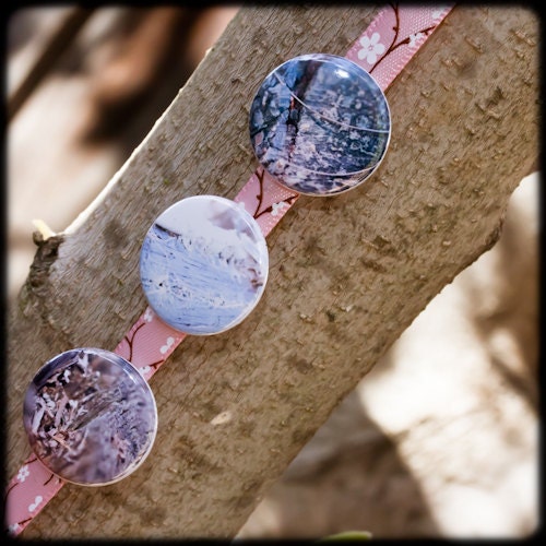 Set of three beachy photographic art one inch pinback buttons, badges. Optional you pick choices. Free domestic shipping.