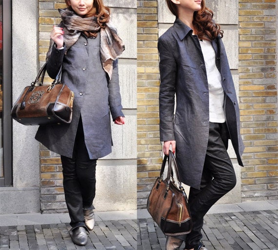 Linen Trench Coat Jacket in Grey - Custom Made