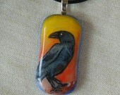 Raven  Hand Painted Fused Glass