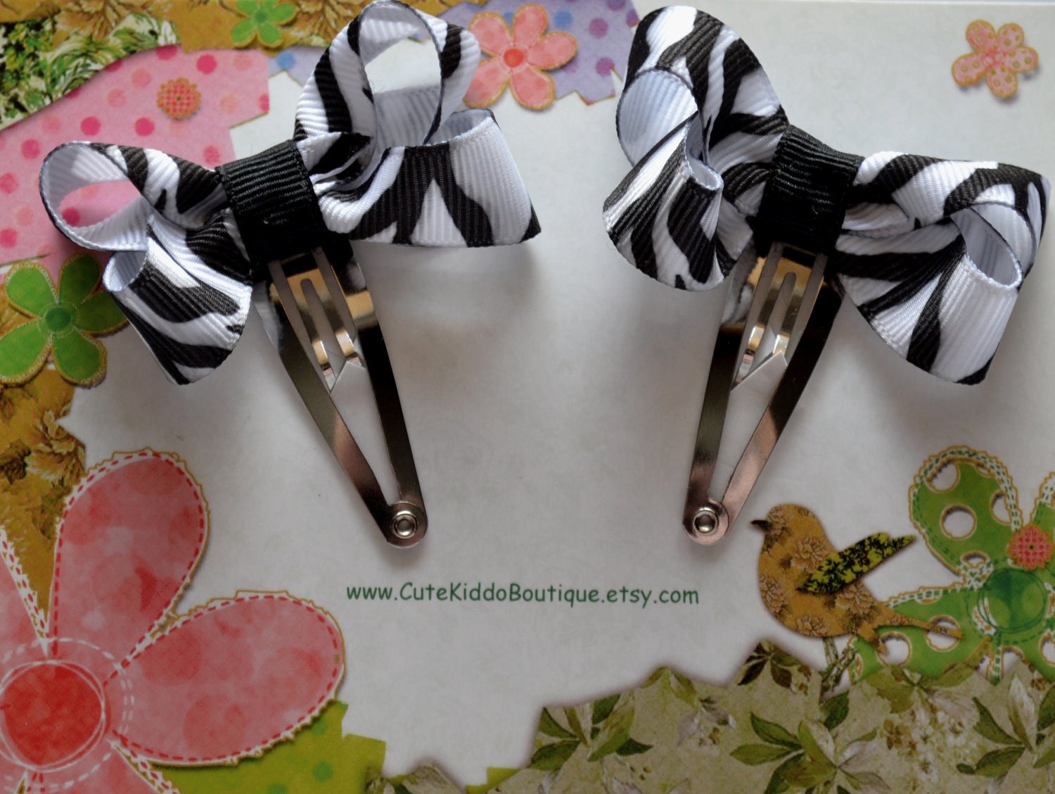 Zebra Snap Clip small bow Set