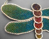 Dragonfly Necklace By Roia O'Brien - Beaded Jewelry -  handmade - Jewel tone - Fine Silver