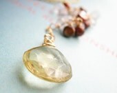Yellow Whiskey Quartz, Moonstone and Pearls Lariat Necklace