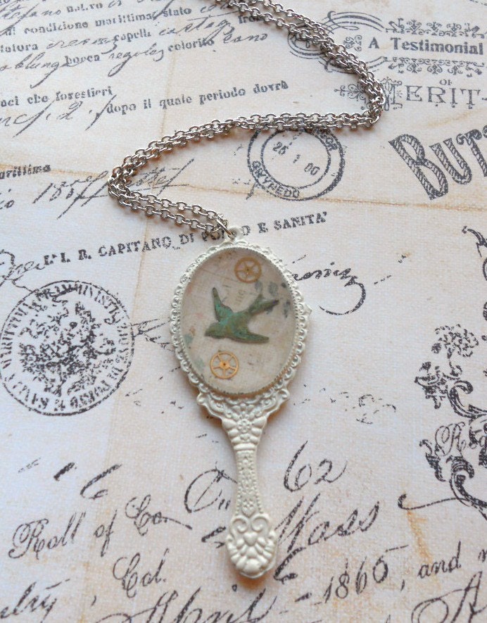 Shabby Chic Hand Mirror Pendant