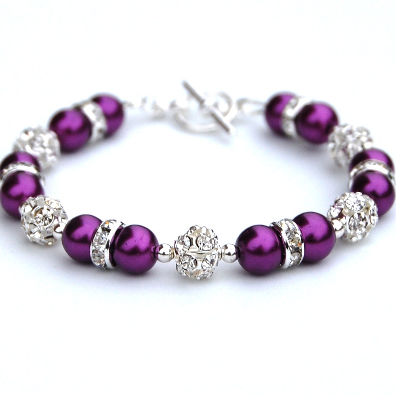 Pansy Purple Pearl Rhinestone Bracelet, Bridesmaid Gifts, Bridal Party, Spring Wedding