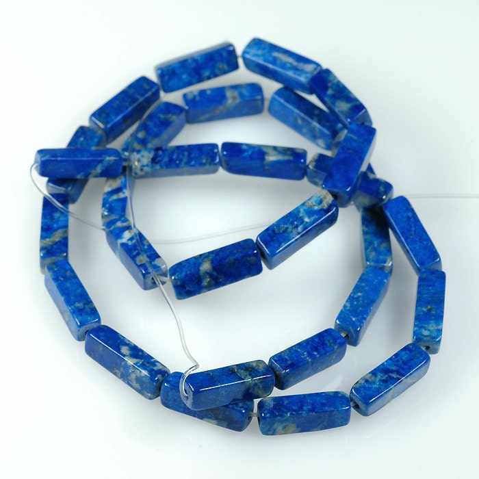 LAPIS LAZULI Bright Blue 4mm x 13mm smooth rectangle beads 4 sided tube beads - full strand