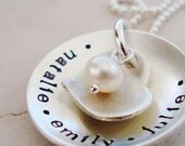 domed sterling silver personalized hand stamped mothers necklace.. love you forever.. custom hand stamped jewelry