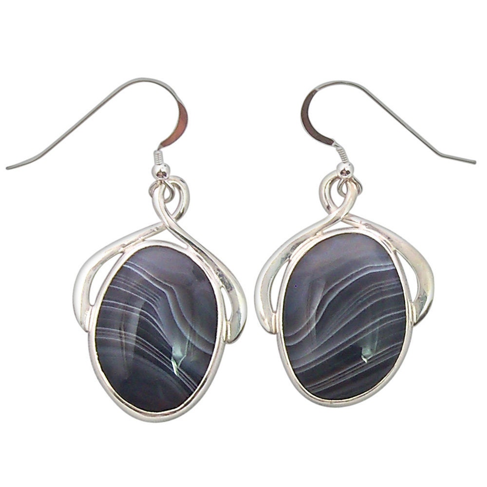 Botswana Agate and Sterling Silver Earrings  ebotf1851 - LunarSkiesJewelry