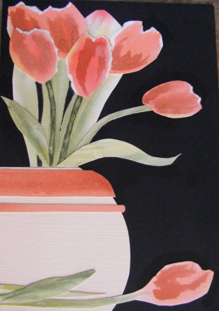 Tulips-Not as They Appear-Original Collaged  Watercolor Painting