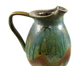 Large Copper Green Ceramic Pitcher - Over a Quart - Handmade Wheel Thrown Clay Pottery - Ships Today