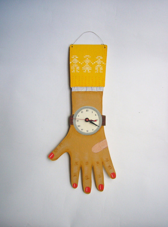 Hand painted Wooden Clock Hand - the yellow sweater