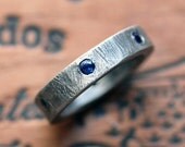 Sapphire wedding ring, recycled sterling silver, rustic texture, men wedding ring, size 7 and custom sizes