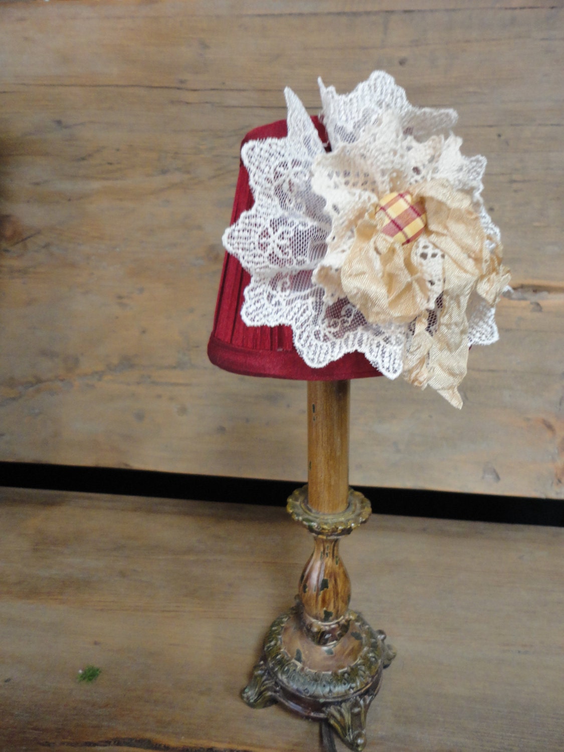 GARNET AND LACE mini lampshade- French inspired with amazing little covered buttons