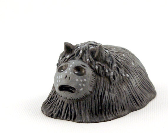 Polymer Clay Creature Gray Unhappy Beastie