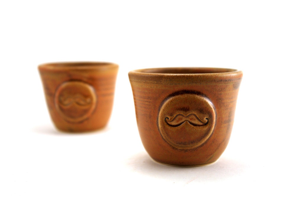 Brown Mustache Rum Cups:  Set of Two - MiriHardyPottery