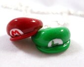 Mario Bros Inspired Best Friends Necklaces - Mario and Luigi Hats - Personalized - Polymer Clay - Necklaces, Phone Charms, Keychains