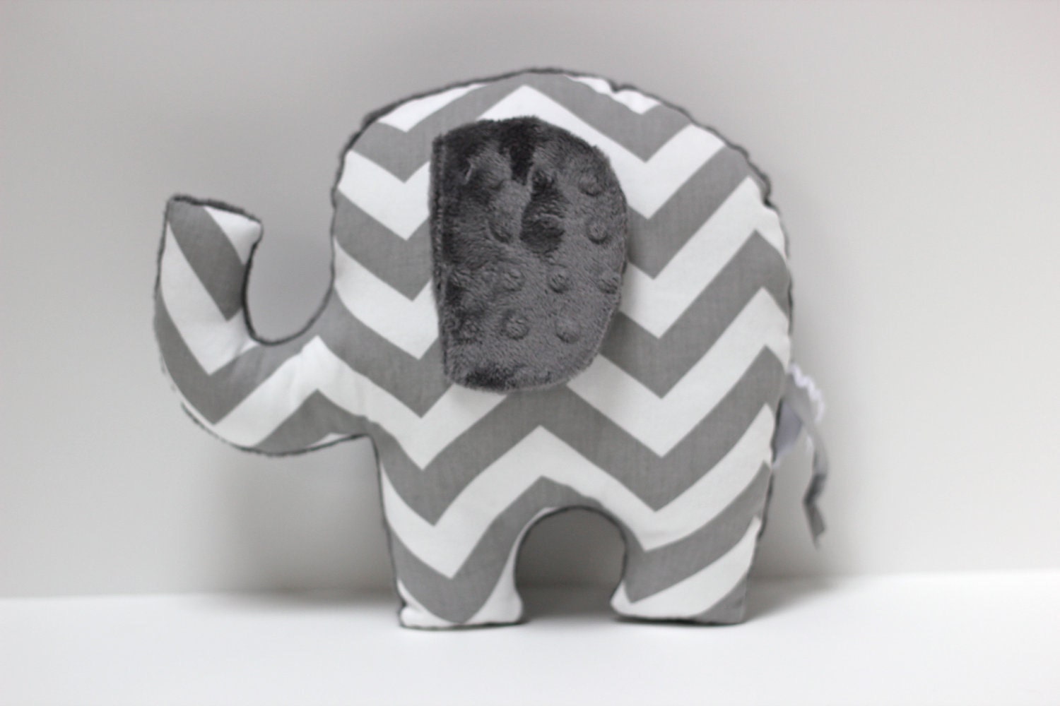 Chevron Elephant nursery pillow toy ELLE gray plush for modern baby - LilKingdom