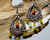 Citrine Picasso Bohemian Rustic Copper Teardrop Earrings -- Chandelier