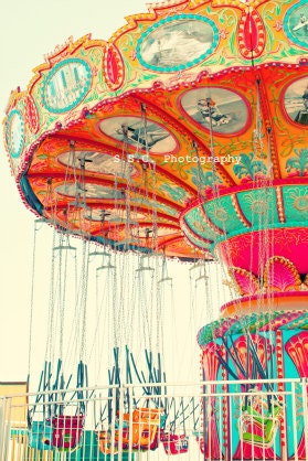 Carnival Photo. "Swingin' " 8.5x11inch Photo. Bright. Colorful. Swings. Red. Orange. Mint. Blue. Pink. Yellow. Fun. Nursery Art. Happy