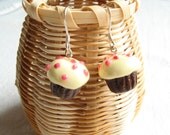 Polymer Cupcakes Chocolate Clay Pink Ivory Brown Earrings Sterling Silver