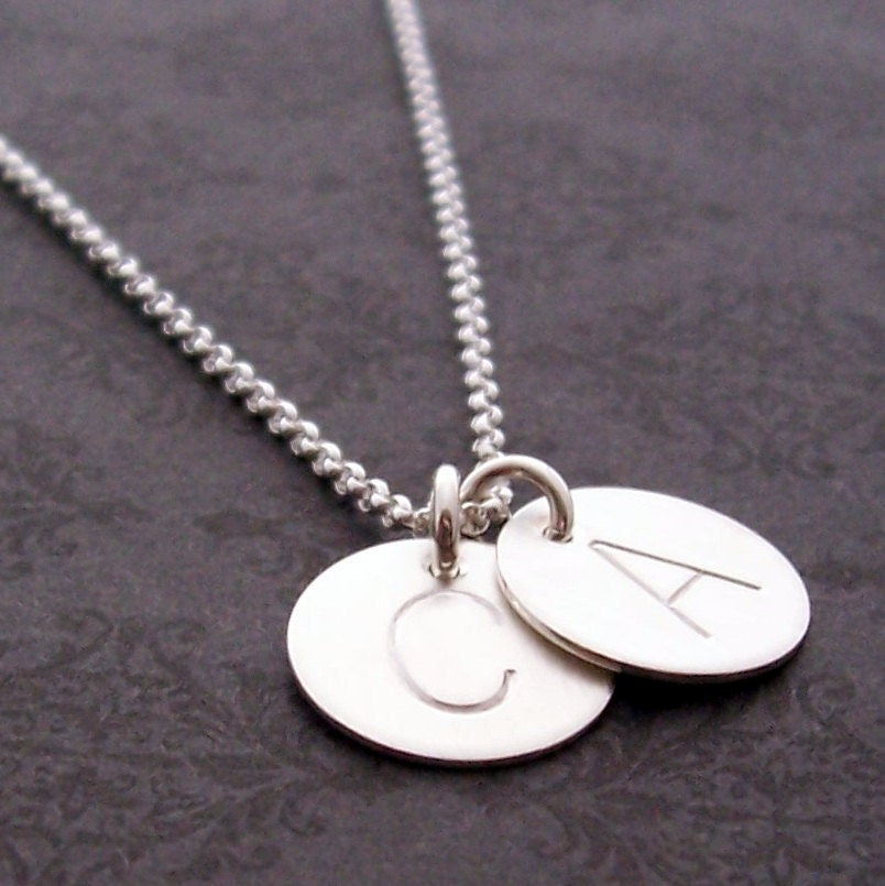 Mother's Initial Necklace in Sterling Silver - EWD Engraved Mom Necklace with TWO Personalized Charms - Personalized Necklace