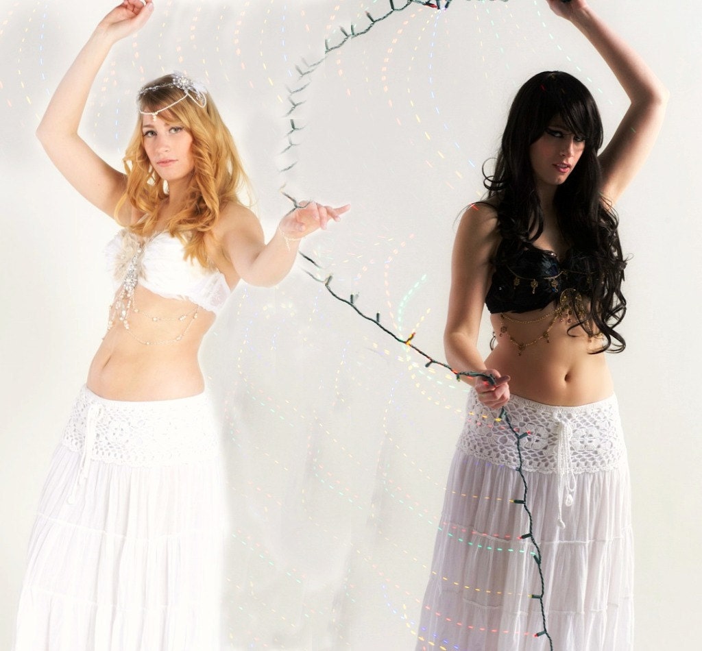 WHITE Swan Belly Dance Top 34 D / White Swan Feather and Silver Swarovski Crystal Dance top/ SACRED and PROFANE Love