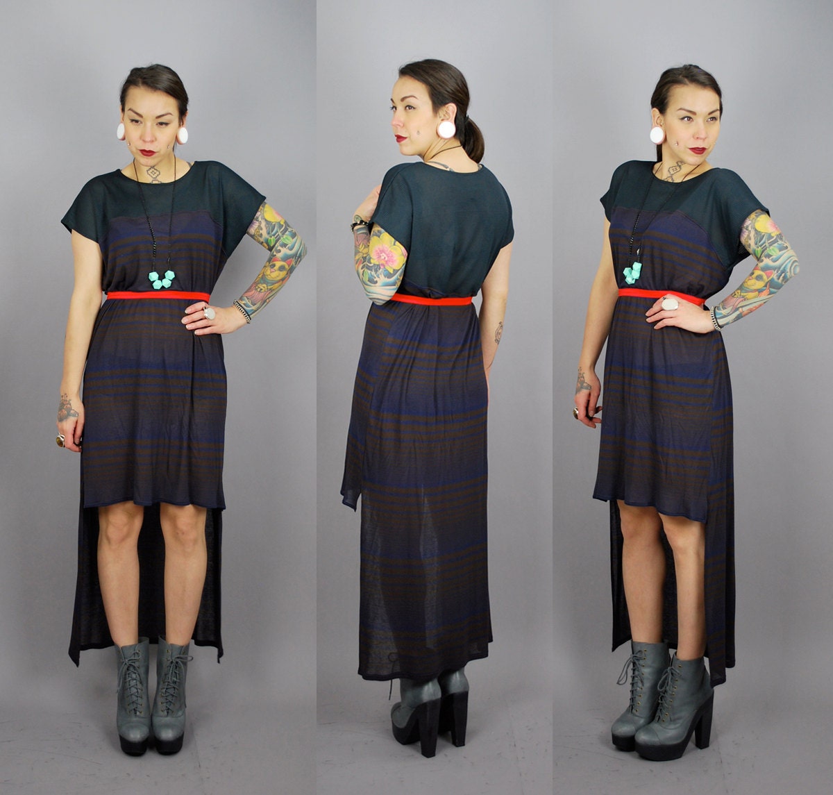 YEKO - Hi Low Kaftan Striped Dress
