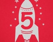 5th Birthday tshirt boys fifth kids Happy birthday Party Metallic Silver Rocket Art Print Short Sleeve tshirt 1st, 2nd, 3rd, 4th, 5th