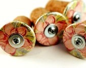 Thumbtacks - Cork Pushpins - Pink Florals - Upcycled by Uncorked