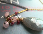 Criminally Chic- Mixed Metal Labradorite, Pink Tourmaline and Chacedony Oxidized Lariat