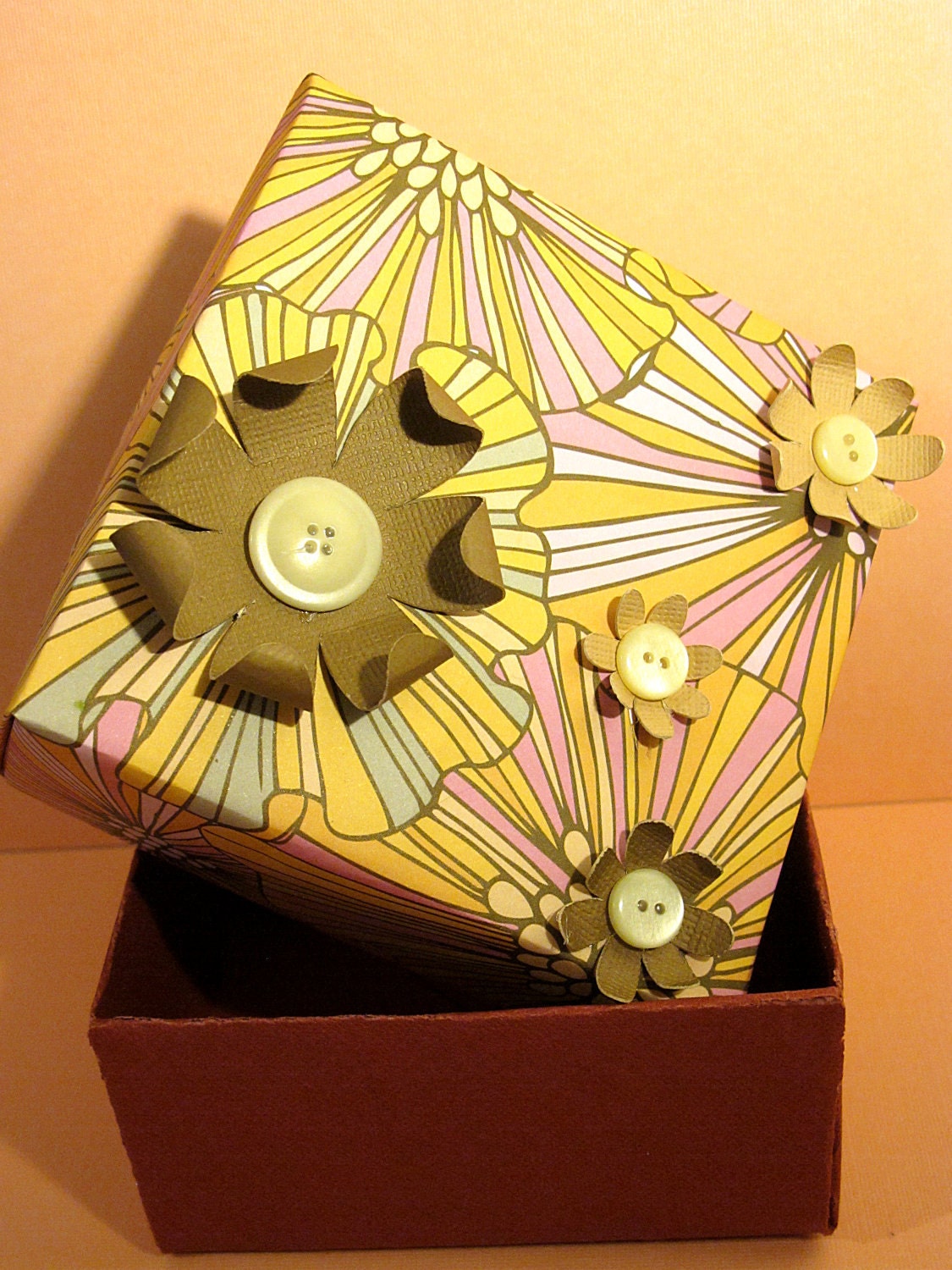 Summer Lotus Origami Decorative Box in Girly Colors - Pink and Orange floral paper pattern