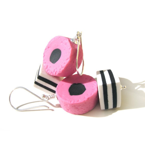 Licorice Allsorts Earrings, Handcrafted Sterling Silver & Pink, also available in Yellow