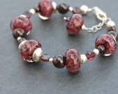 Garnet Red artisan lampwork and sterling silver bracelet