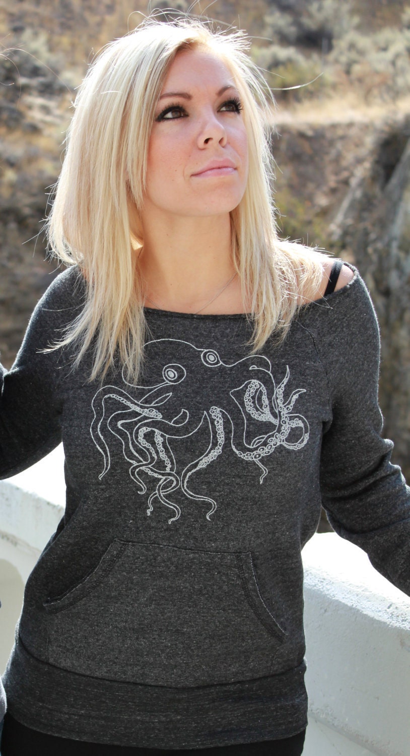 Octopus Sweatshirt Dark Gray Organic Cotton Womens MEDIUM